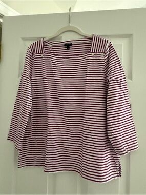 Talbots Striped Boatneck Top - White and Burgundy